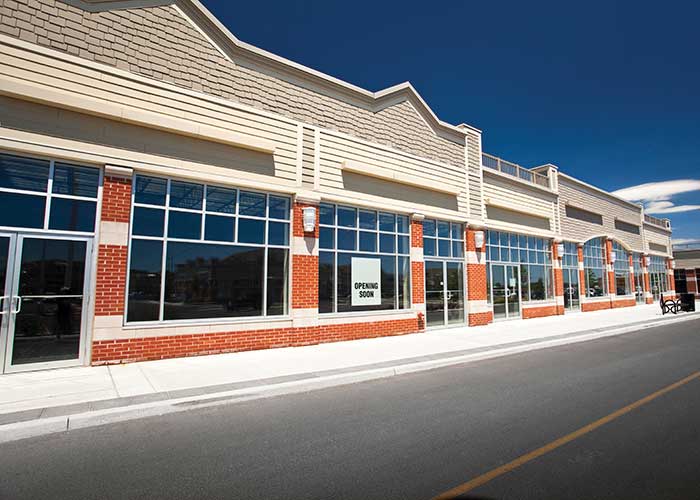 strip mall with new store front windows